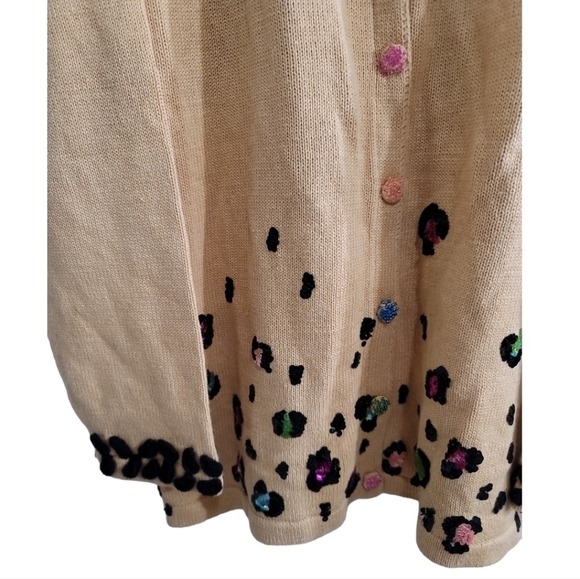 NWT Storybook Knits Leopard Sequins Cardigan 1X 3D Spots Button Front - Picture 4 of 6